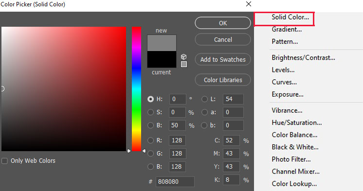 Solid color layer and color picker