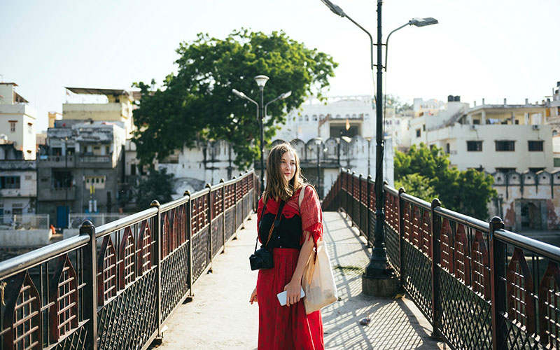 woman on a bridge