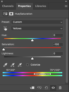 Yellows Color in Hue/Saturation Panel