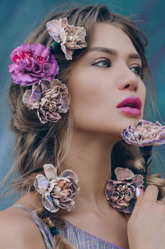 penteado com ideias de flores